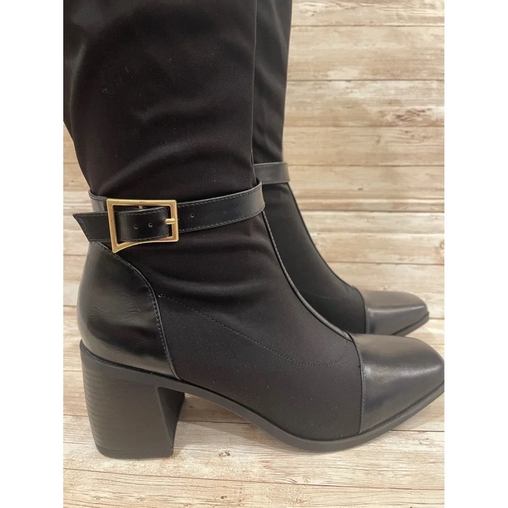Journee Collection‎ Black Over-The-Knee Block Heel Boots Buckle Size 9XWC NEW